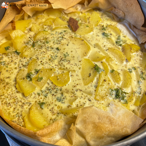 Fillo Kartoffeltarte vegetarisch in der Backform