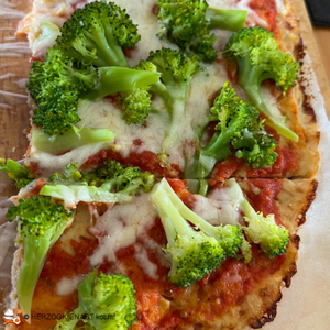 Keto cauliflower pizza with broccoli